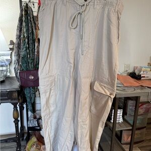 Quince 100% Tencel Lyocell Cargo Pants Beige Large NWT Utility Wide Leg